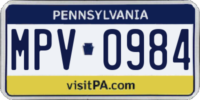 PA license plate MPV0984