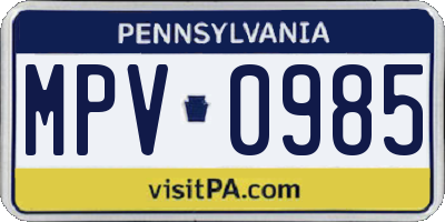 PA license plate MPV0985