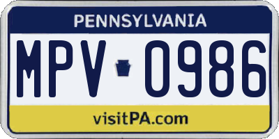 PA license plate MPV0986