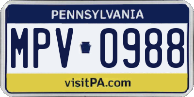 PA license plate MPV0988