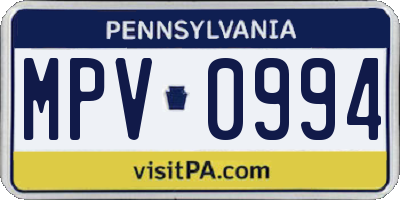 PA license plate MPV0994