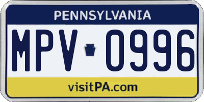 PA license plate MPV0996