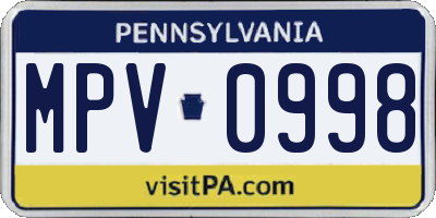 PA license plate MPV0998