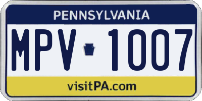 PA license plate MPV1007