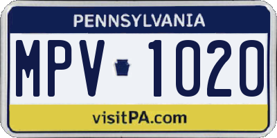 PA license plate MPV1020