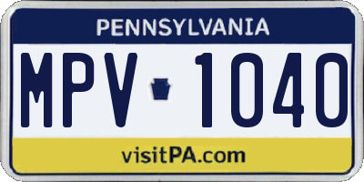 PA license plate MPV1040