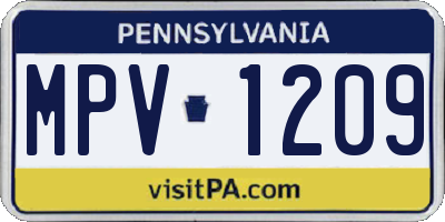 PA license plate MPV1209