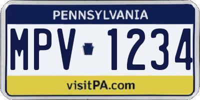 PA license plate MPV1234