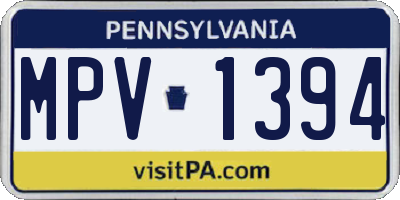 PA license plate MPV1394