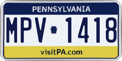 PA license plate MPV1418