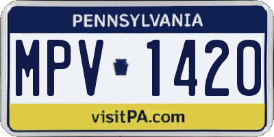 PA license plate MPV1420