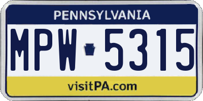 PA license plate MPW5315