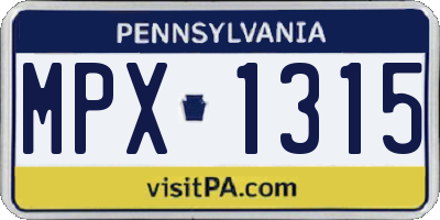 PA license plate MPX1315