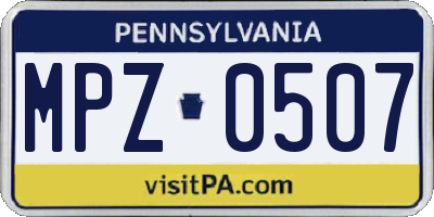PA license plate MPZ0507