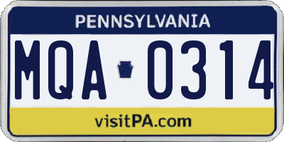PA license plate MQA0314