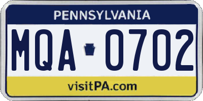 PA license plate MQA0702