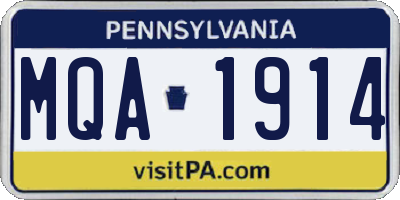 PA license plate MQA1914