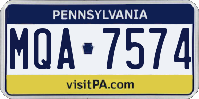 PA license plate MQA7574