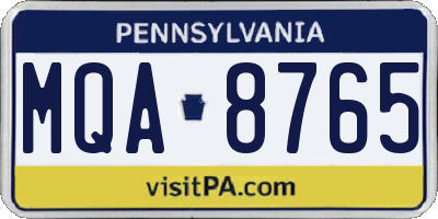 PA license plate MQA8765