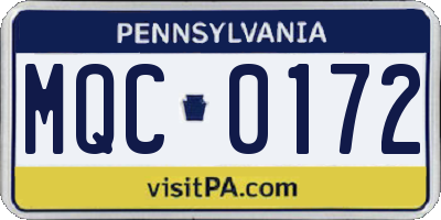 PA license plate MQC0172