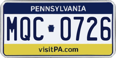 PA license plate MQC0726