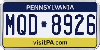PA license plate MQD8926