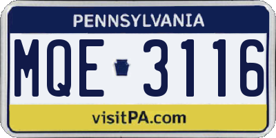 PA license plate MQE3116