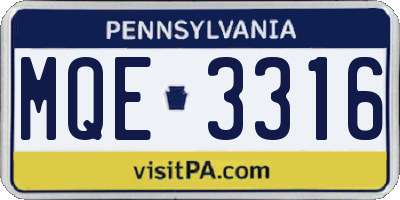 PA license plate MQE3316