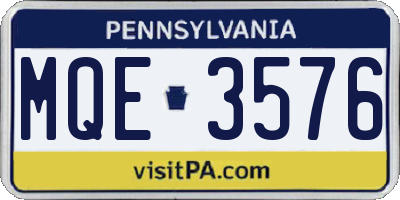 PA license plate MQE3576