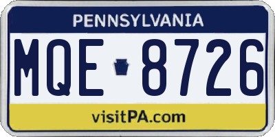 PA license plate MQE8726
