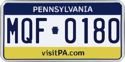 PA license plate MQF0180