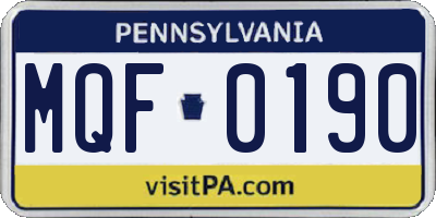 PA license plate MQF0190