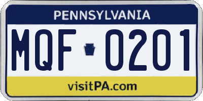 PA license plate MQF0201
