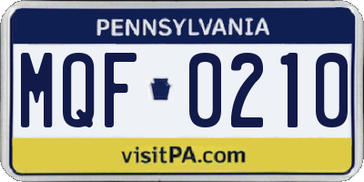 PA license plate MQF0210
