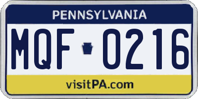 PA license plate MQF0216