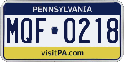 PA license plate MQF0218