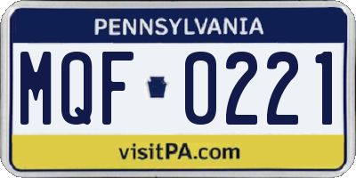 PA license plate MQF0221