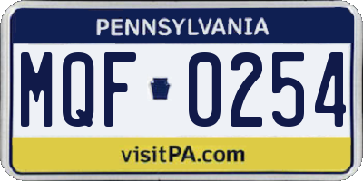 PA license plate MQF0254