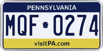 PA license plate MQF0274