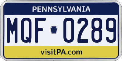 PA license plate MQF0289