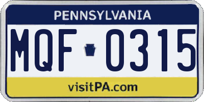 PA license plate MQF0315