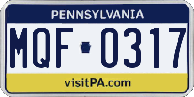 PA license plate MQF0317