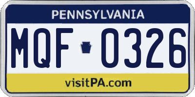 PA license plate MQF0326