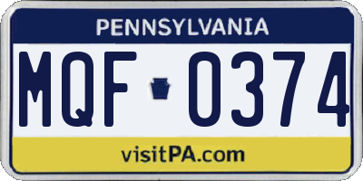 PA license plate MQF0374