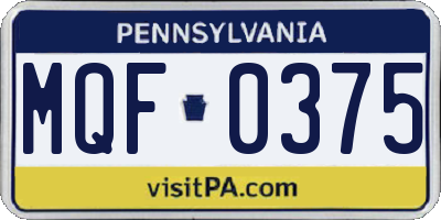 PA license plate MQF0375