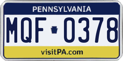 PA license plate MQF0378