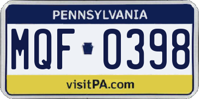 PA license plate MQF0398