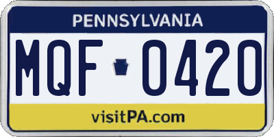 PA license plate MQF0420