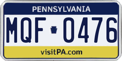 PA license plate MQF0476