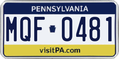 PA license plate MQF0481